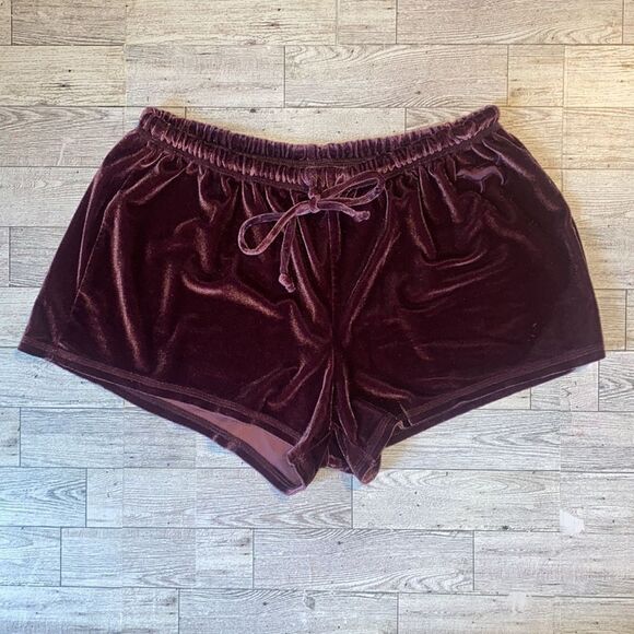 VS Pink, Retro, Burgundy/Wine, Velvet, Lounge/Sleep Shorts - Picture 4 of 11